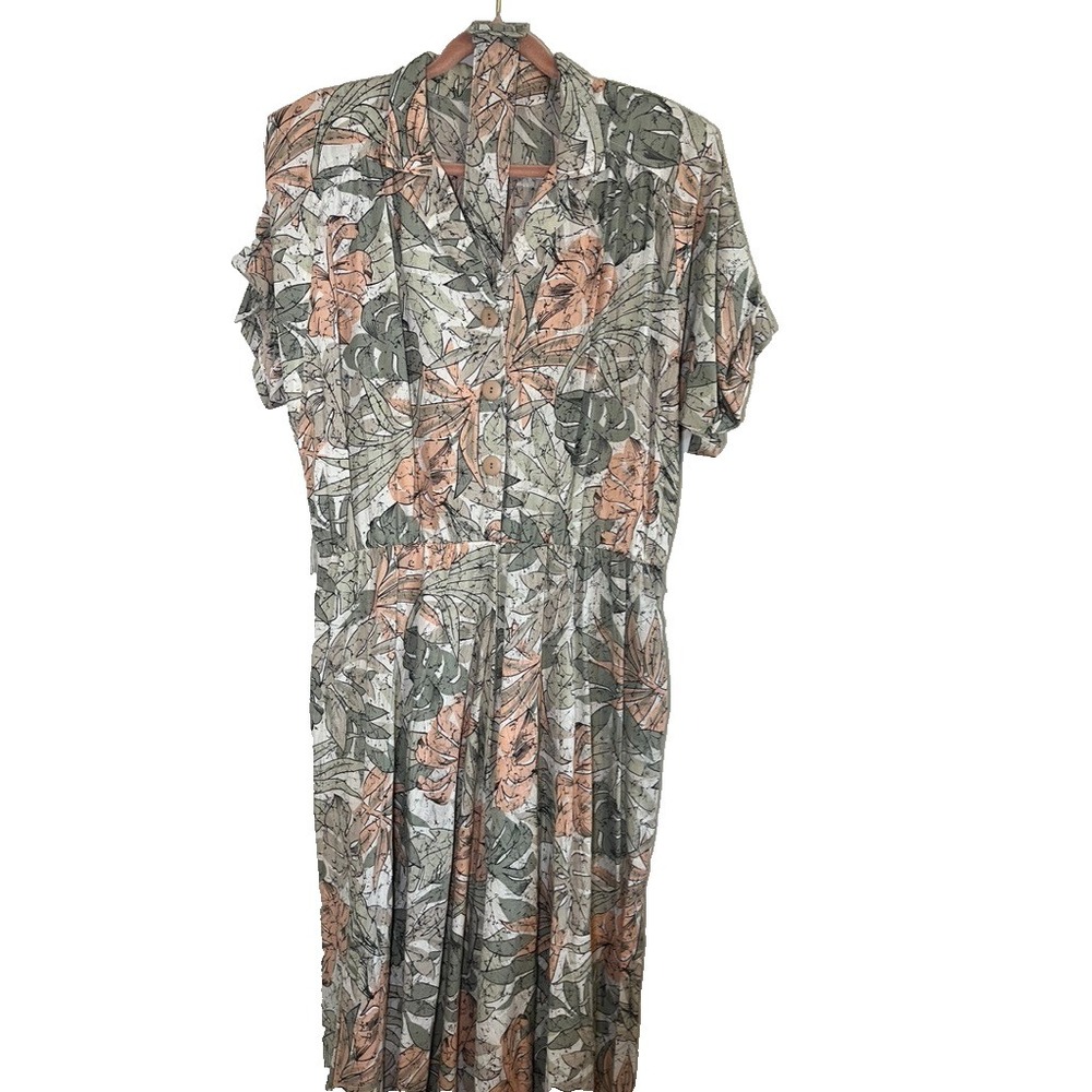 Vintage Floral Shirt Maxi Dress 22 Boho Indie Festival Prairie Earthy Granola 80
